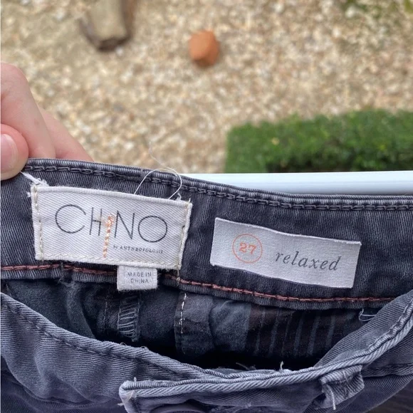 Anthropology Gray Chino Pants with Embroidered Side Stripes - Picture 6 of 8